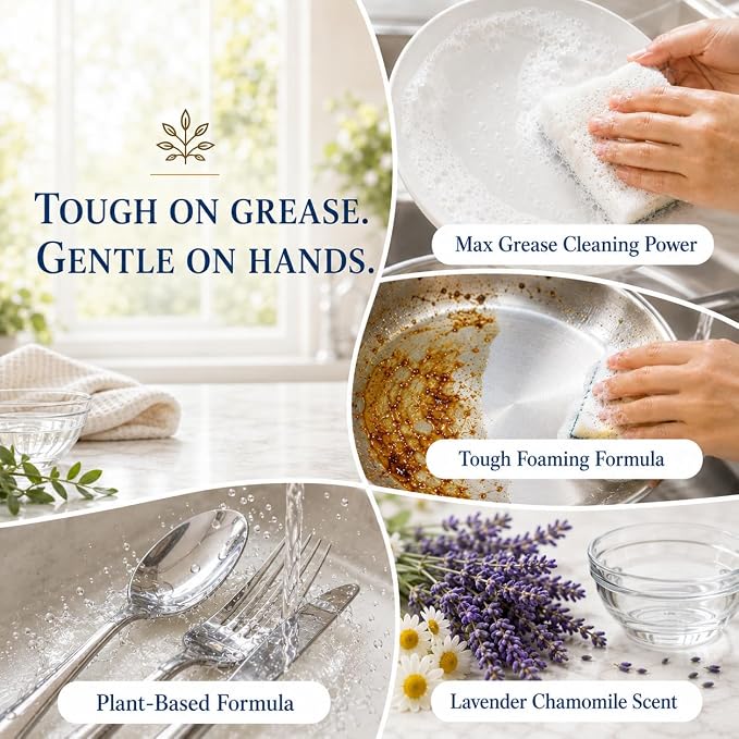 Ginger Lily Farms Botanicals Plant-Based Liquid Dish Soap, Concentrated Formula with Max Grease Cleaning Power, Cruelty-Free, Lavender Chamomile Scent, 24 Fl Oz