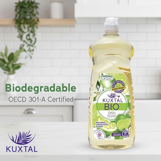 KUXTAL Dish Soap 3 Pack – Gentle on Hands, Powerful Grease Cutting, Biodegradable Plant-Based Formula for Hand Washing, Natural Citrus Scent, 27.7 fl oz Each