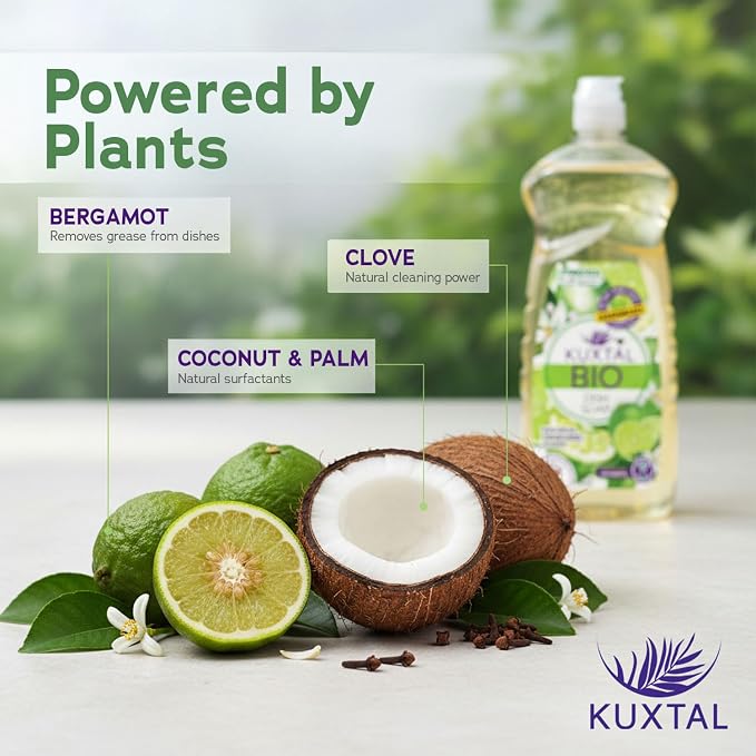 KUXTAL Dish Soap 3 Pack – Gentle on Hands, Powerful Grease Cutting, Biodegradable Plant-Based Formula for Hand Washing, Natural Citrus Scent, 27.7 fl oz Each