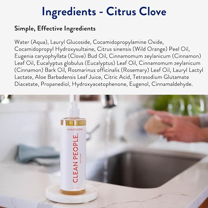THE CLEAN PEOPLE Liquid Dish Soap - Clean, Simple Ingredients - Extra Scrubbing Power (Citrus Clove Scent) 12 fl. oz (3 Pack)