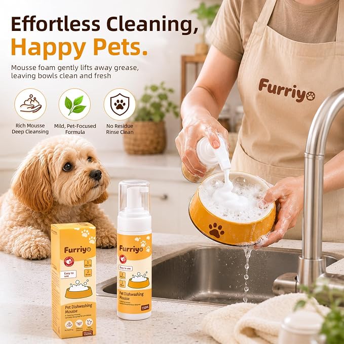 Pet Bowl Cleaner Foam, Dog & Cat Dish Soap for Bowls, Mats | Plant-Derived Formula, Rich Cleaning Foam, Daily Feeding Essentials