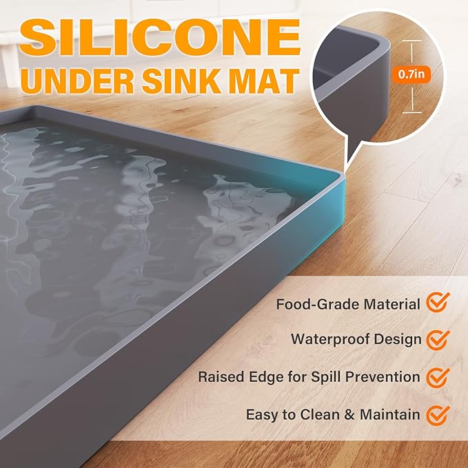 FLATO Waterproof Under Sink Mat 34" x 22" Shelf Liner - Image 2