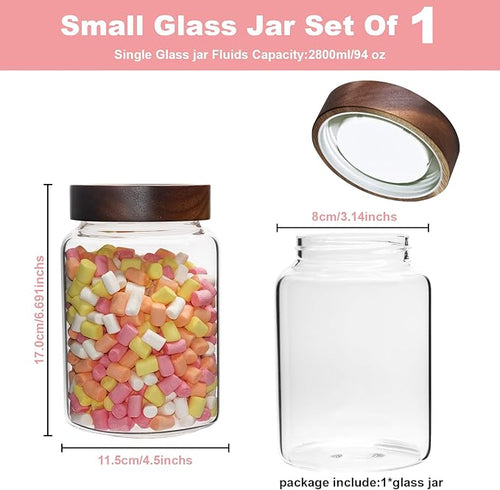 Airtight Glass Jars with Wooden Lid Round Spice Jar Clear Glass Food Storage - Image 2