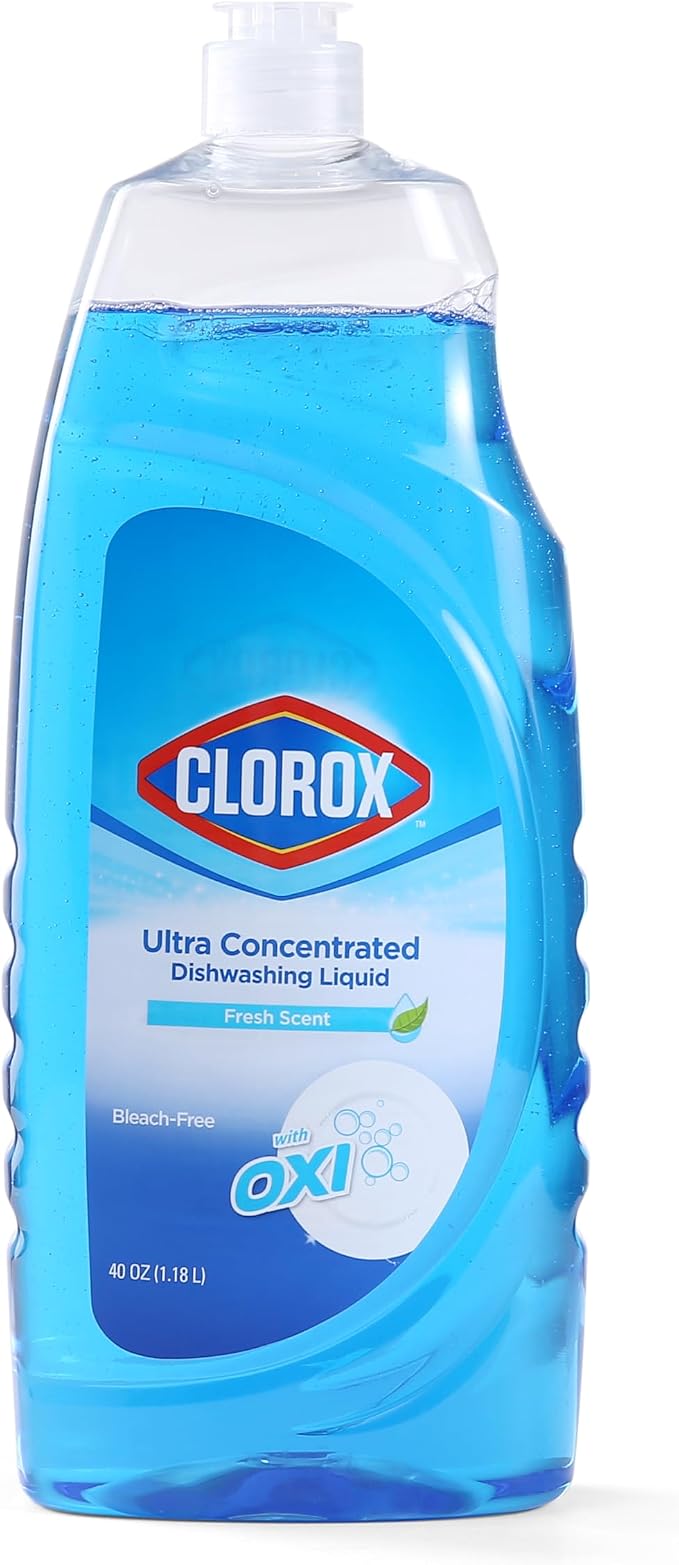 Clorox Ultra Concentrated Dish Soap with OXI, Fresh Scent, 40 Fl Oz | Bleach-free formula, dermatologist tested, cuts grease on contact, tough on baked-on stains