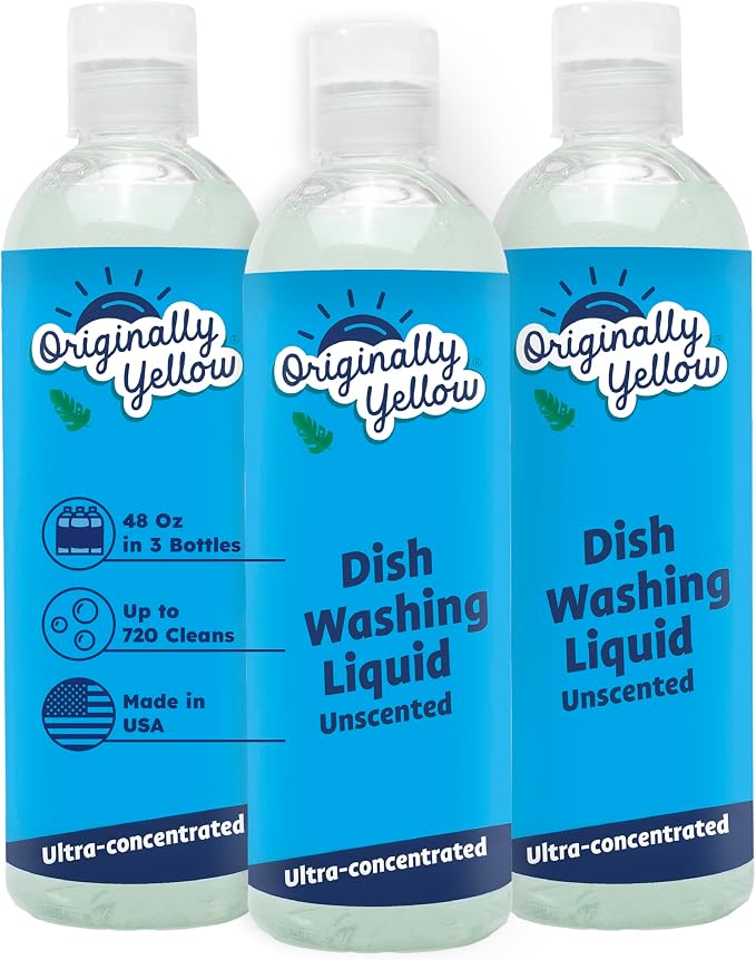 Originally Yellow USA Made Unscented Dish Soap | Hypoallergenic Dish Wash | Bulk 3 Pack (Unscented Old)