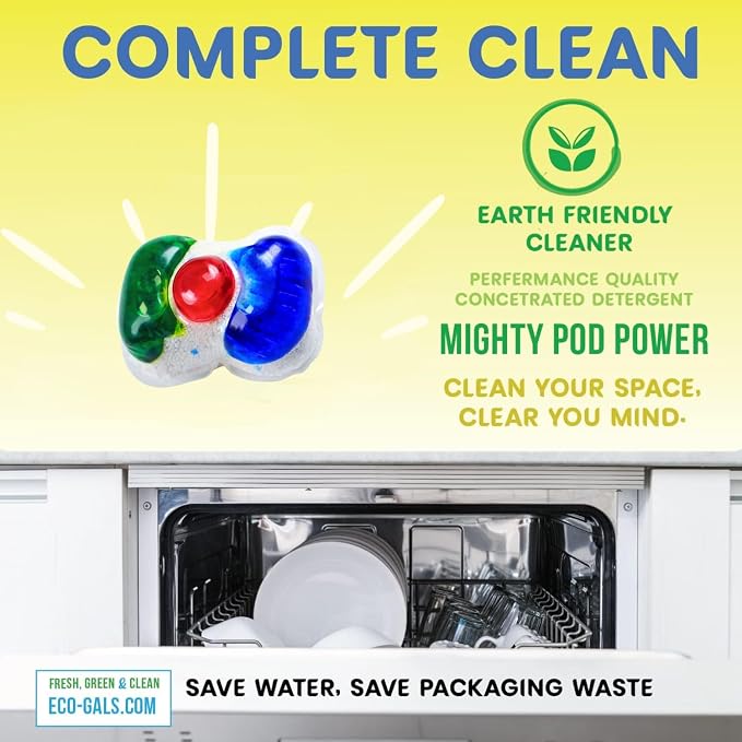 Eco-Gals Dish Cleaning Ultra Pack With Eco-Scrubz Dishwasher Cleaner Plus Eco-Shines Dish Detergent with 3 in 1 Power of Liquid, Powder, and Gel for Brighter Cleaner Dishes