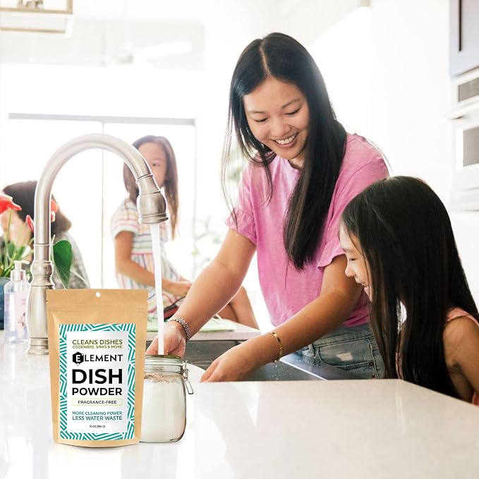 ELEMENT Dish Powder | Grease-Fighting Dish Soap | No Harsh Chemicals, Liquidless, Plastic-Free | Plant-Based Pouch (10 OZ Pouch, Fragrance-Free)