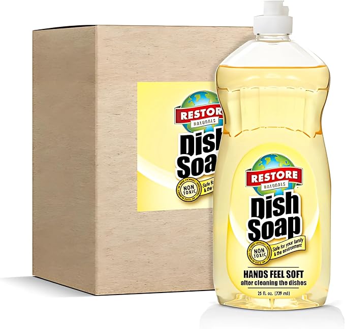 Restore Naturals Non Toxic Liquid Dish Soap - 25 Fl Oz - Plant Based | Biodegradable | Gentle Formula | Cruelty Free | Made in the USA - 6 Pack