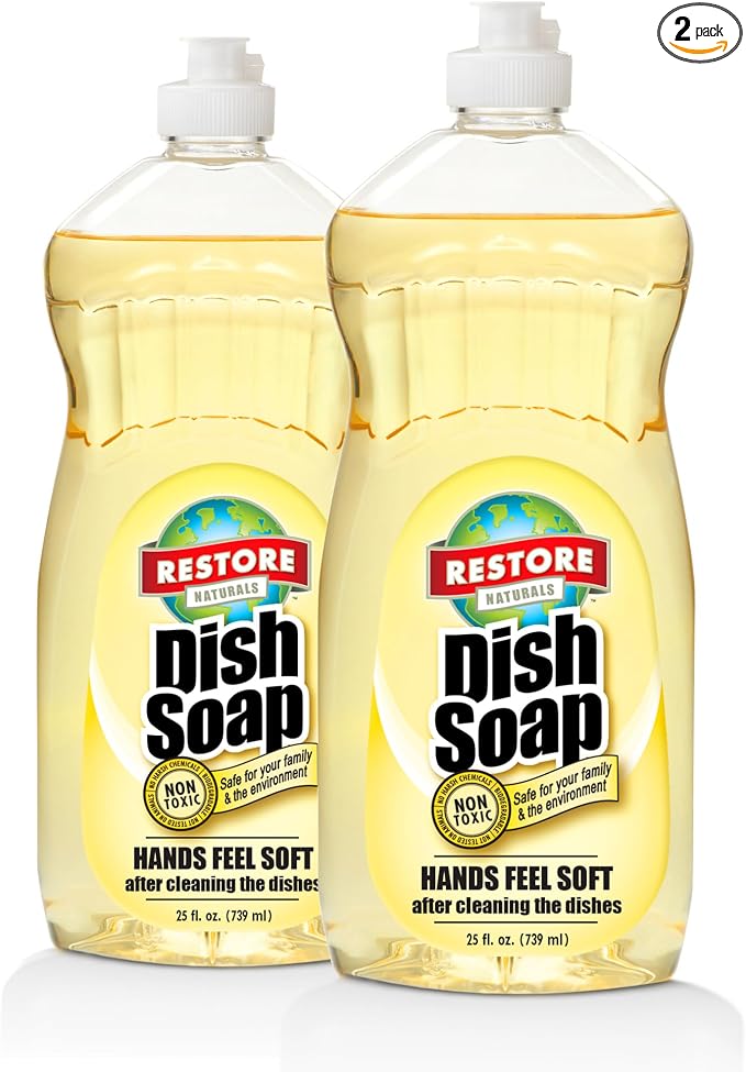 Restore Naturals Non Toxic Liquid Dish Soap - 25 Fl Oz - Plant Based | Biodegradable | Gentle Formula | Cruelty Free | Made in the USA - 2 Pack