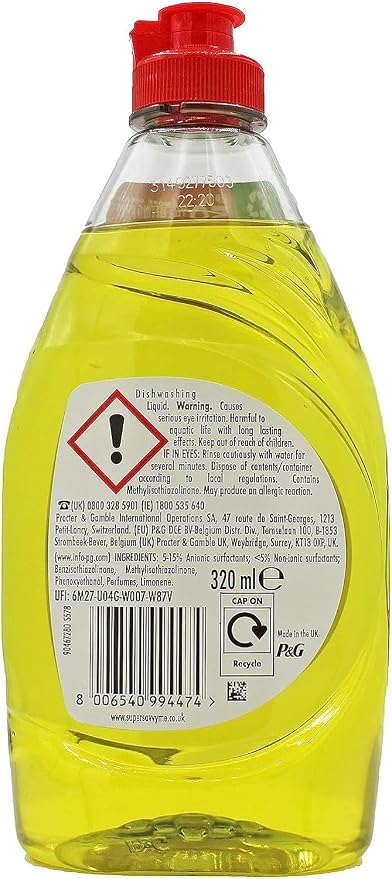 Fairy Original Lemon Washing Up Liquid | Pack of 2 x 320 ml | Dishes Grease Cleaner