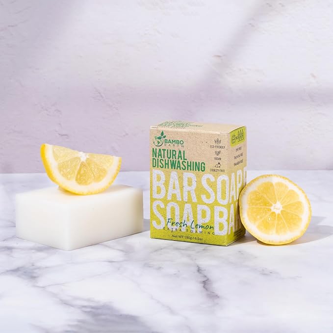 Natural Non-Toxic Dish Washing Soap - Dyes And Fragrance Free - Vegan Cruelty-Free Eco-Friendly And Zero Waste Dishwashing Handmade Solid Bar Soaps Detergent & Biodegradable (Lemon Single)