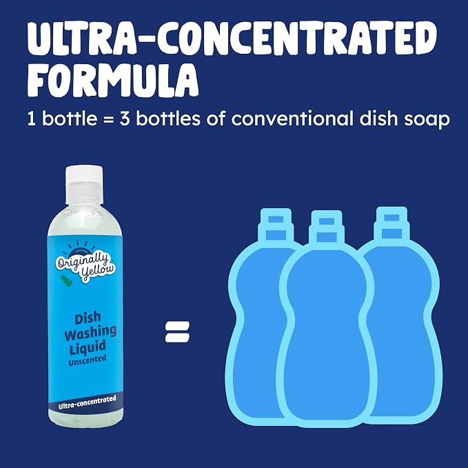 Originally Yellow USA Made Unscented Dish Soap | Hypoallergenic Dish Wash | Bulk 3 Pack (Unscented Old)