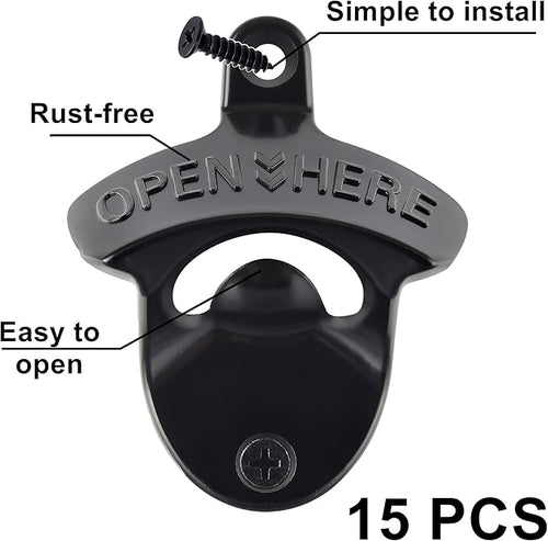 15 Packs Classic Beer Top Opener Wall Mounted Black Screw in Bottle Cap Opener - Image 2