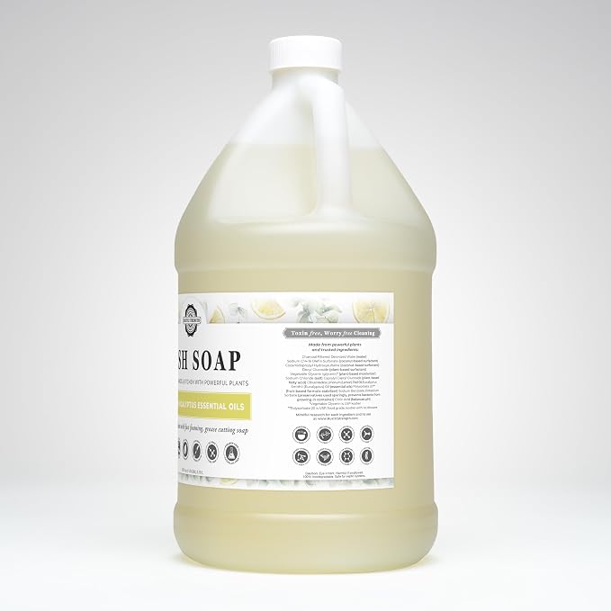 Rustic Strength Natural Dish Soap, Lemon & Eucalyptus, 1 Gallon Plastic | High-Lathering, Concentrated,Plant-Based Formula,Tough Grease Cleaner