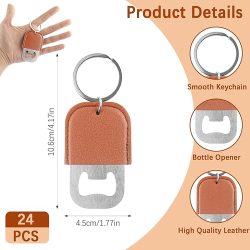 24 Pack Leather Bottle Opener, Bulk Bottle Opener Keychain, Blank PU Leather - Image 2
