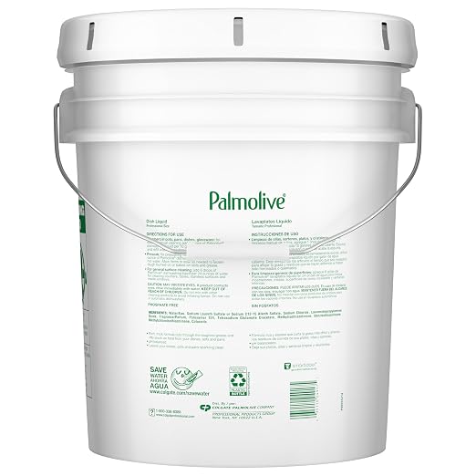 PALMOLIVE Professional Dishwashing Liquid, Dish Soap, Dish Liquid Soap, Phosphate Free, pH Balanced, Dishwasher Cleaner, 5 Gallon Bucket (Part Number: 204917), 10035110049172 | Cuts Grease, Dishwashing Detergent, Paraben-Free, Leaves Dishes Sparkling C...