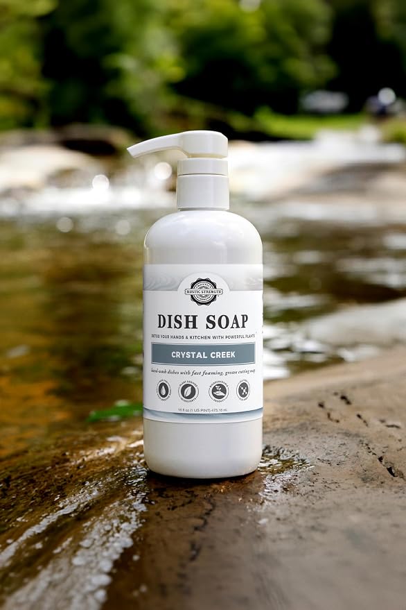 Rustic Strength Natural Dish Soap, Crystal Creek Scent, Plant-Derived Ingredients, SLS Free, 16 fl oz