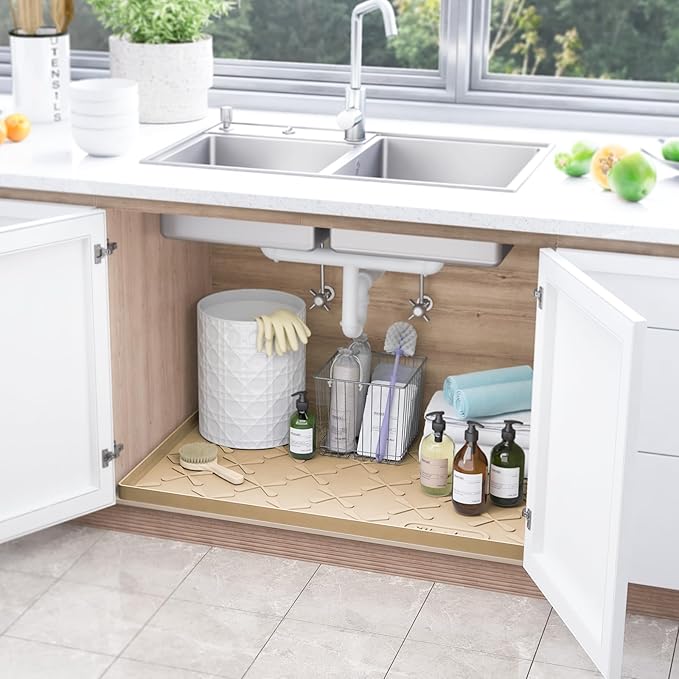 SIKADEER 19" x 19" Under Sink Mat Waterproof, Silicone Mat Kitchen Drawer Shelf - Image 6