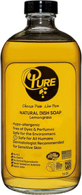 Pure Lemongrass Natural Dish Soap, 16 oz, Hypo-allergenic, Free of Dyes and Perfumes, Safe for Sensitive Skin