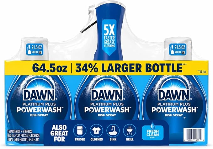 Dawn Platinum Powerwash, Fresh Scent, 1 Starter Kit + 2 Refills (21.5oz each - 3 Piece Set)