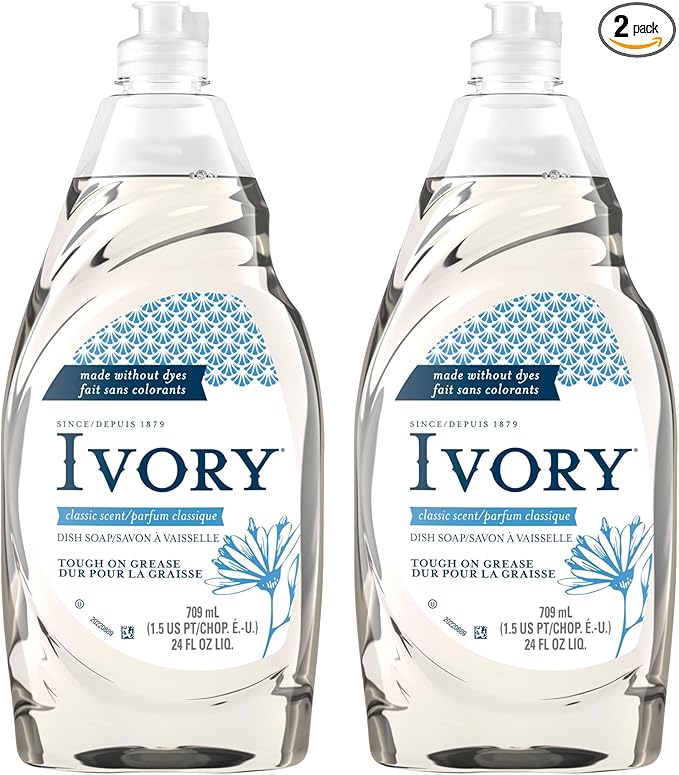 Cleaning Essentials includes Ivory Classic Dish Soap Dishwashing Liquid 709ml/24fl oz - Pack of 2, Value Bundle Packed