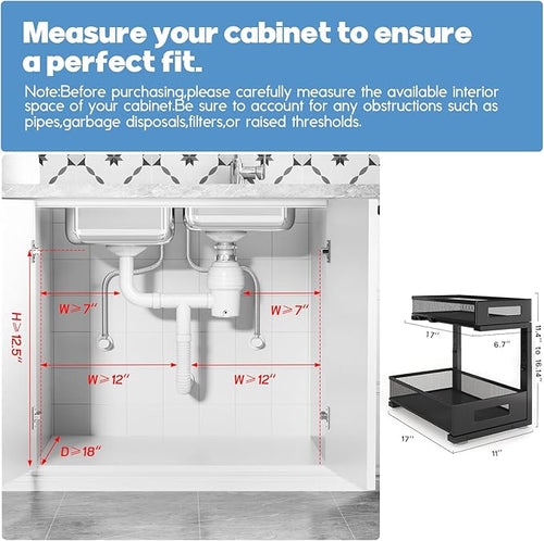 2 Pack 17IN Depth Under Sink Storage Organizer, Large 2-Tier Elegant Mesh Pull - Image 2