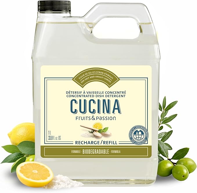 Fruits & Passion Cucina Dish Detergent Refill Sea Salt and Amalfi Lemon, 33.8 oz