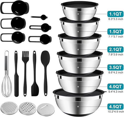20-Piece Mixing Bowls Set with Airtight Lids – 6 Stainless Steel Kitchen Bowls - Image 2