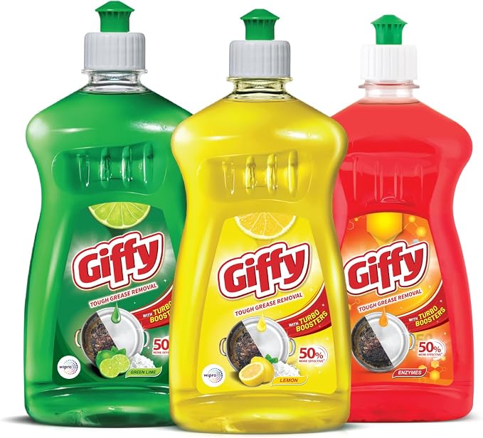 Concentrated Liquid Dish Wash Gel with the Power of Turbo Boosters & 50% More Effective P02 ( Lemon, 475ml)