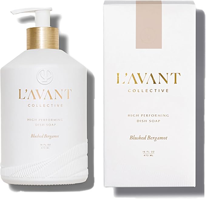 L'AVANT Natural Dish Soap, Plant-Based Grease Cutter, 16 Fl Oz Bergamot | Plant-based grease cutting, non-toxic formula, refillable glass pump bottle, gentle on hands, kid and pet safe, cruelty-free