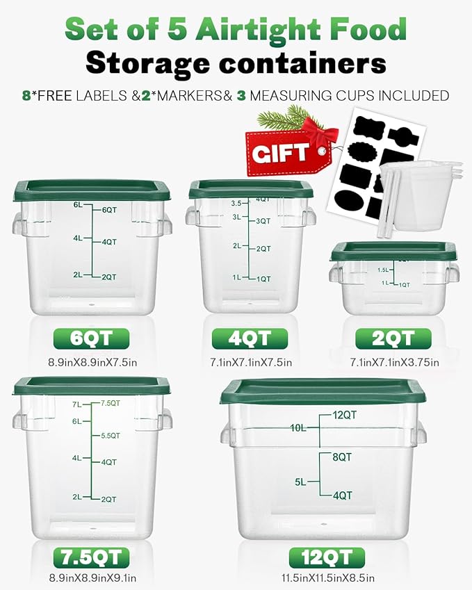 2QT NSF Food Storage Containers: 6 PCS Commercial Clear Square Food Storage - Image 8