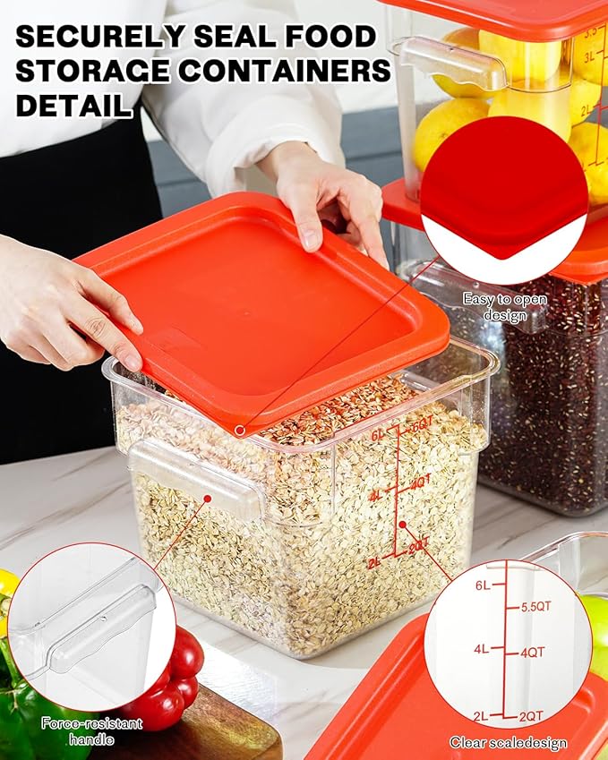 2QT&4QT NSF Food Storage Containers: 8 PCS Commercial Clear Square Food Storage - Image 8