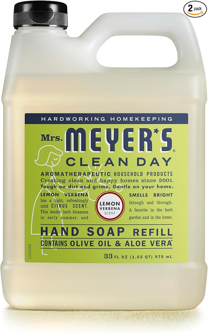 MRS. MEYER'S CLEAN DAY Dish Soap Peony 48oz & Hand Soap Lemon Verbena 33oz Refill Bundle