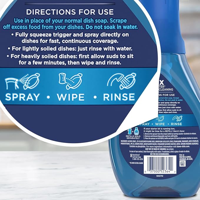 Dawn Platinum Powerwash Dish Spray & Dish Soap Refill Set, Fresh Scent 1 spray + 2 refills, 64.5 Fl Oz Total bundled with Heavy Duty Scotch Brite Sponge