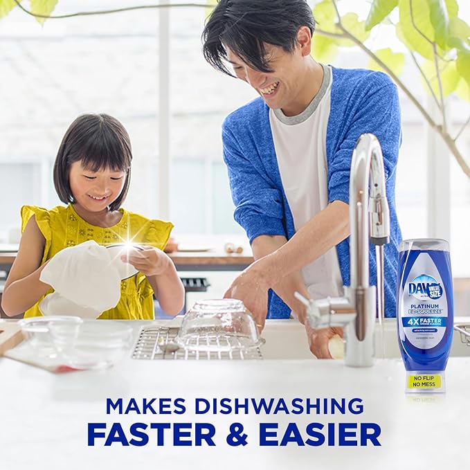 Dawn EZ Squeeze Platinum Liquid Dish Soap 2pk Refreshing Rain Scent 24.3 Fl Oz bundled with Heavy Duty Scotch Brite Sponge