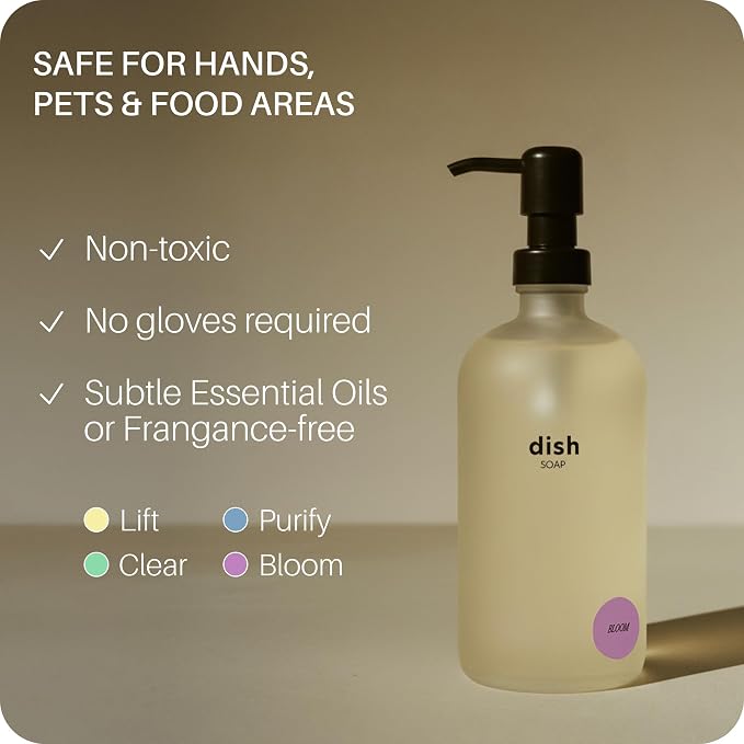 Everneat Ultra-Concentrated Dish Soap (Bloom) | Lavender, Clary Sage, Copaiba & Orange EO | Plant-Based, Cuts Grease, For Handwash + Dishwasher| Eco-Friendly, Refillable Glass Bottle (16oz)