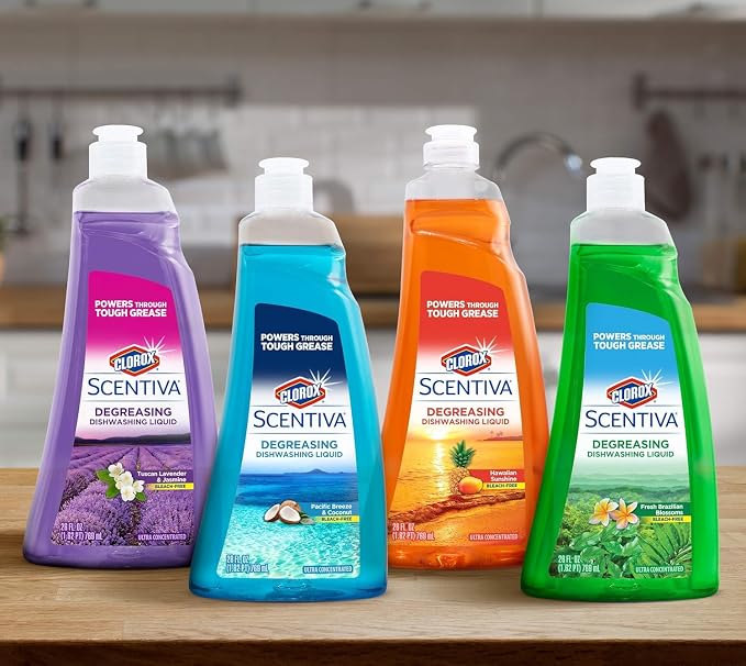 Clorox Scentiva Liquid Dish Soap, Tuscan Lavender Jasmine, 26 Fl Oz | Ultra-concentrated formula, bleach-free, cuts through food residue, gentle on hands