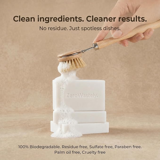 ZeroWastely Natural Dish Soap Bar - Value Pack of 3 Solid Soap Block 16oz - UnScented, Long Lasting, Skin Friendly - Sustainably Made from 100% Organic Ingredients - Plastic Free Dish Soap