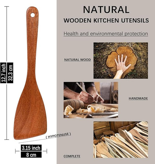 2PCS Wooden Spatulas for Cooking, 12.8inch Coated Sapele Wood Turners for Frying - Image 2