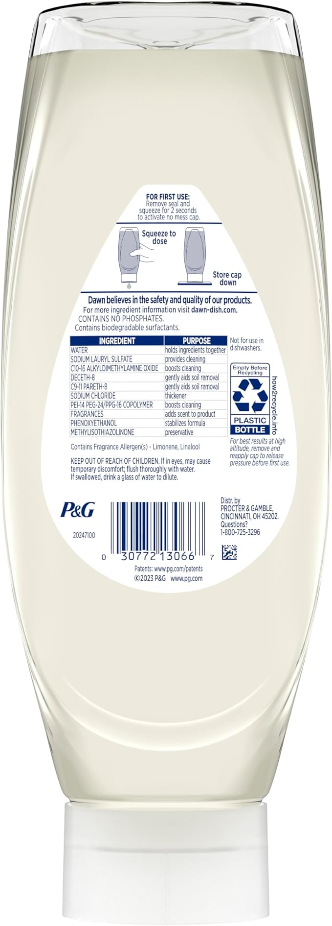 Dawn Free&Clear EZ-Squeeze Dish Soap Dishwashing Liquid Lemon 3*24.3 Fl Oz | Removes up to 99% of grease and food residue. EZ-Squeeze bottle. Biodegradable surfactants. Gentle on skin.