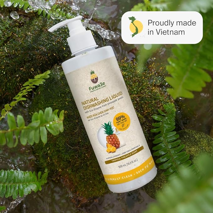 Fuwa3e Pineapple Enzyme Natural Dish Soap Tropical Pineapple Scent - 16.9oz 1 Pack - 99% Plant Based Dish Liquid - Hypoallergenic Dish Soap from Discarded Pineapple Peels