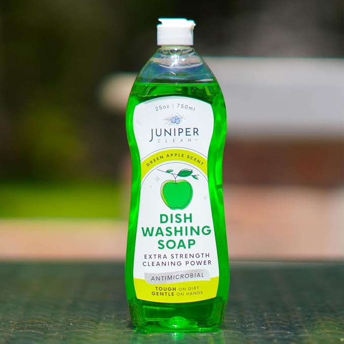 Juniper CLEAN, Dish Soap, Green Apple Scent, Liquid Dish Washing Soap Squeeze Bottle 25 Fl Oz (Pack of 6)