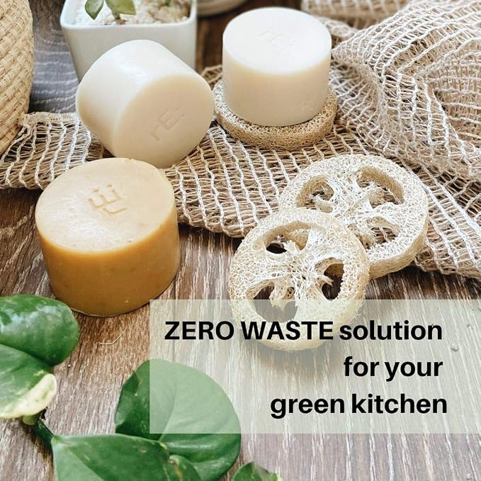 rE: REKURATOR Dishwashing Soap with Loofah Holder – Eco-Friendly, Gentle, Plant-Based Dish Bar , No Artificial Dyes or Fragrance (Unscented) , 5.1 oz