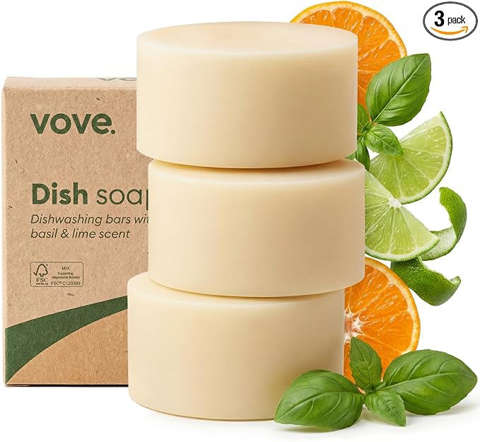 Dish Soap Bar 3 Pack, Coastal Citrus Mint, Mandarin, Spearmint, Cypress & Bergamot Oils, Coconut Cleanser, Plant-Based Solid Dish Soap, Zero-Waste, Plastic-Free, FSC-Certified Kraft Packaging