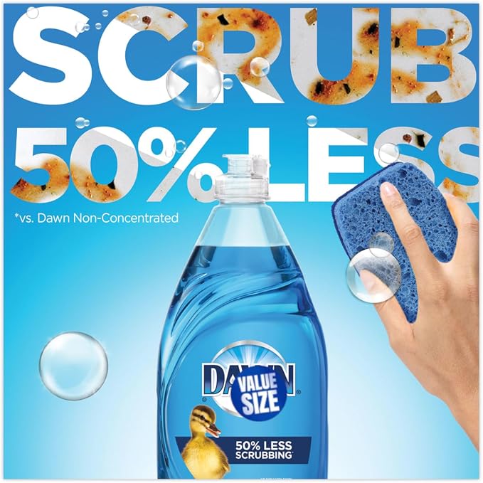 Dawn Ultra Liquid Dish Soap Degreaser, Original Scent, 38 Fl Oz bundled with Heavy Duty Scotch Brite Sponge