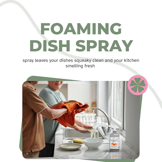 Lavender Foaming Dish Spray — Plant-Based, Non-Toxic & Hypoallergenic Cleaner, Powerful Foaming Action Cuts Grease, Spray • Wipe • Rinse, 16 fl oz