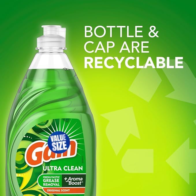Gain Ultra Degreaser Dish Soap, Original Scent, 38 Fl Oz bundled with Heacy Duty Scotch Brite Sponge