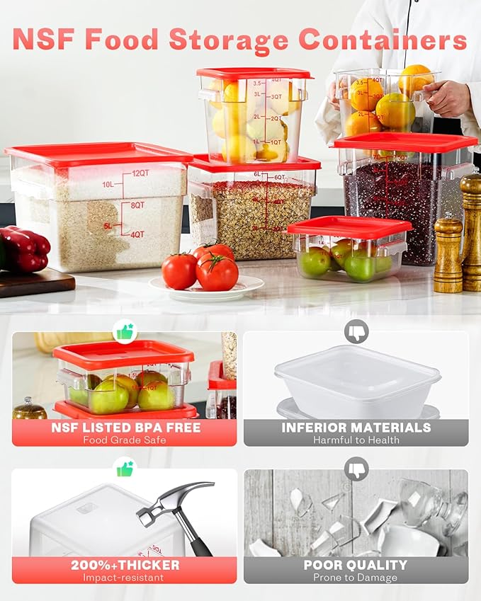 8QT NSF Food Storage Containers: 8 PCS Clear Food Storage Containers - Image 3