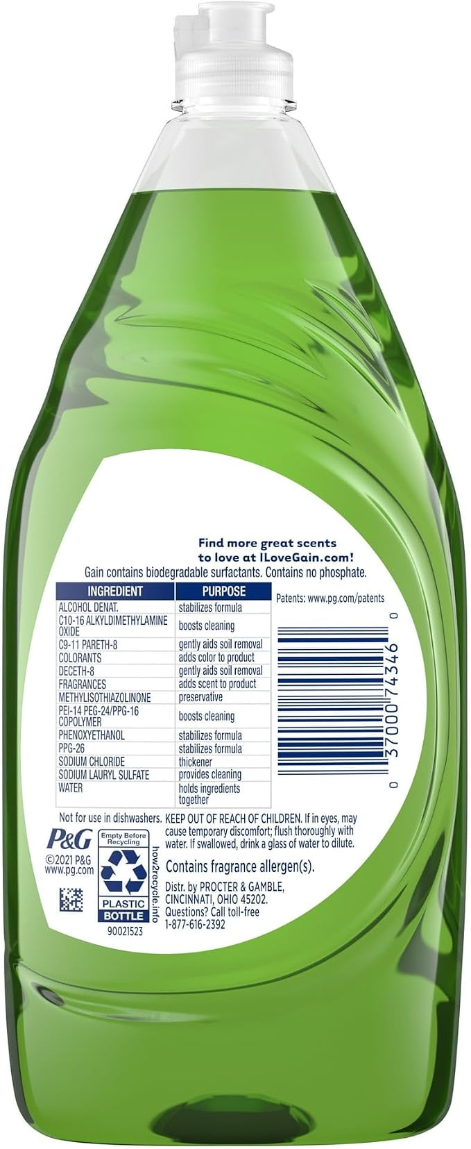 Gain Ultra Degreaser Dish Soap, Original Scent, 38 Fl Oz bundled with Heacy Duty Scotch Brite Sponge