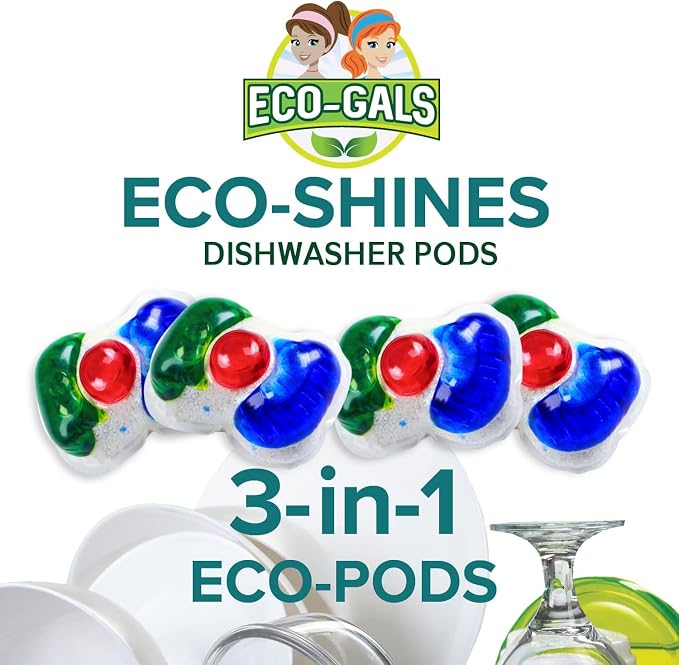 Eco-Gals Dish Cleaning Ultra Pack With Eco-Scrubz Dishwasher Cleaner Plus Eco-Shines Dish Detergent with 3 in 1 Power of Liquid, Powder, and Gel for Brighter Cleaner Dishes